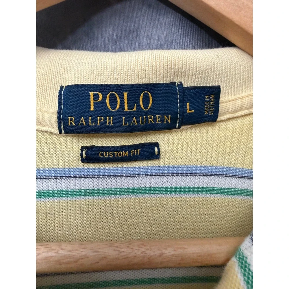 Polo Ralph Lauren Mens Custom Fit Striped Polo Shirt Yellow Blue Green Large